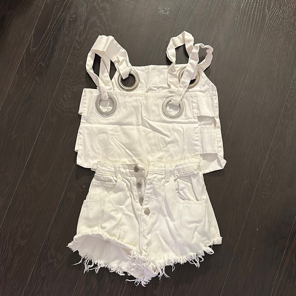 Zara White Top and Shorts Set